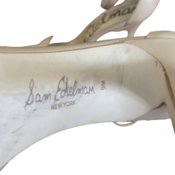 Sam Edelman Eleanor nude 4 1/2” stiletto heel w snakeskin accent sandals SZ 9 - Picture 8 of 10